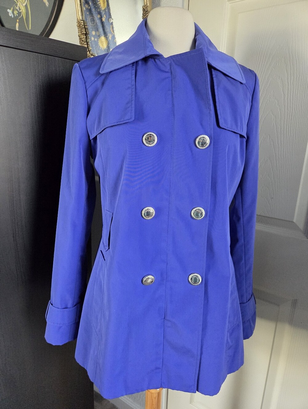 Calvin Klein Royal Blue Button Down Hooded Jacket Full Zip Collared Size Small
